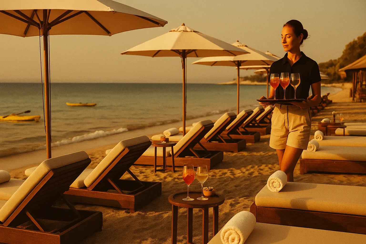Umbrellas and sunbeds at the beach